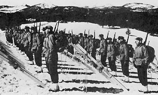 These soldiers at Camp Hale might be doing the 'Manual of Skis."