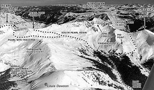 Aerial photo, Friends Hut environs, sample from guidebook. (Note, Crystal Pass is now known as Star Pass.)