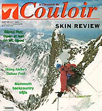 Lou on the cover of Couloir Magazine, Feb/Mar '93, skiing Crestone Needle, South Couloir. (Glenn Randall photo).