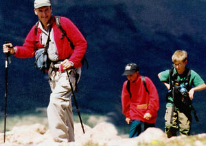 Lou leading a group of youngsters up Mount Bierstadt, Colorado.