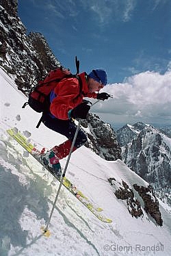 Lou Dawson skiing the south face of 14,197-foot Crestone Needle, Sangre de Cristo Wilderness, San Isabel National Forest, Colorado